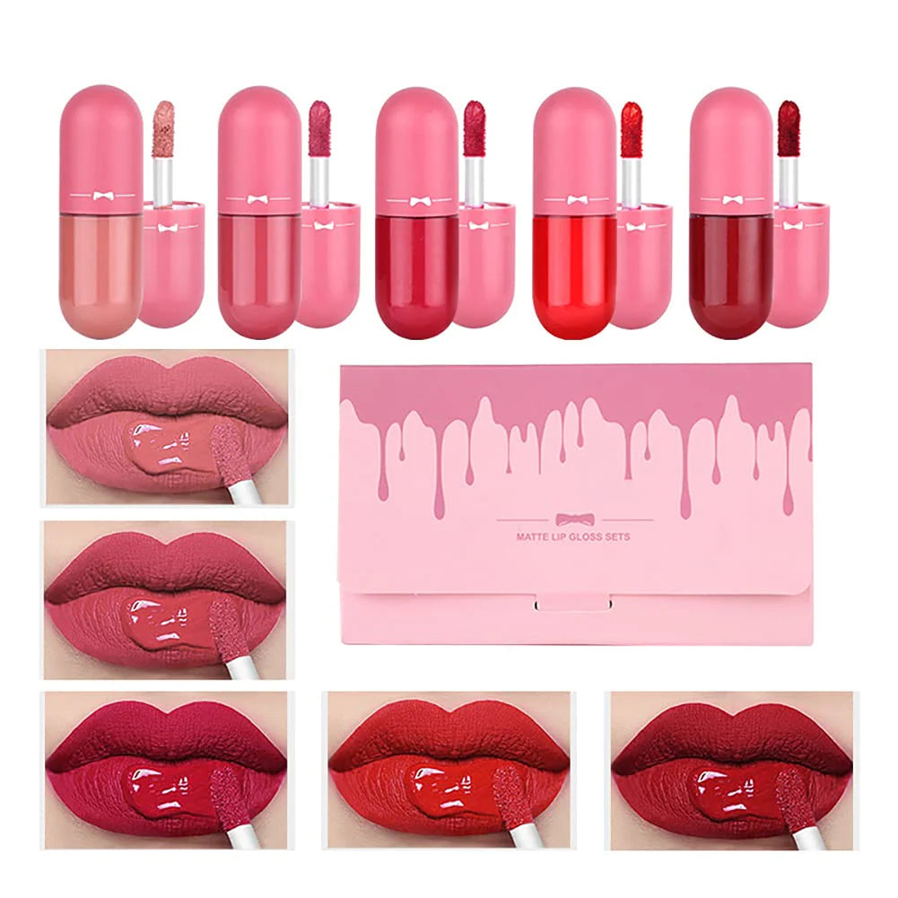 Gegemoon Mini Matte Lip Glosses Set 5 Pcs Capsule Liquid Lipsticks