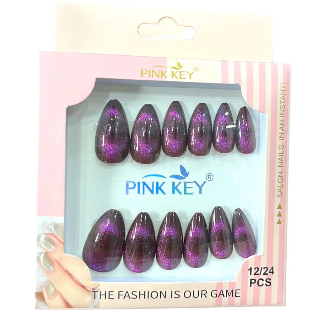 Purple Magenta Short Almond Magnetic Holographic Nails